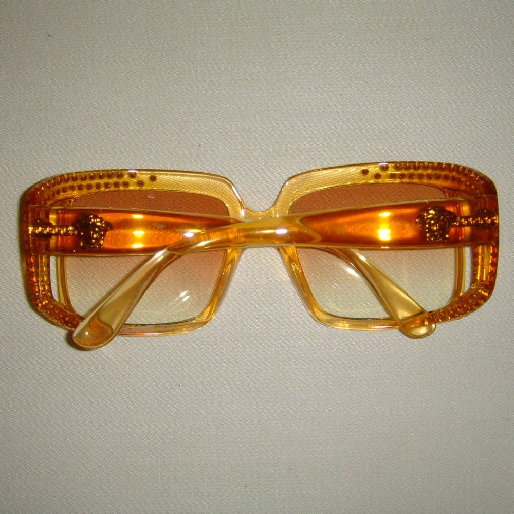 VERSACE Vintage Amber Colored and Rhinestone Sunglasses - Picture 5 of 16